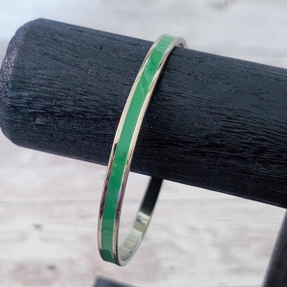 Vintage Bracelet Green Enamel? Inlay 8.25"